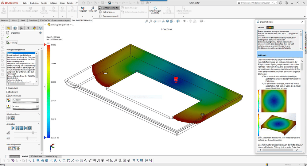 Analysewerkzeug für Teilekonstrukteure mit SOLIDWORKS Plastics-Standard