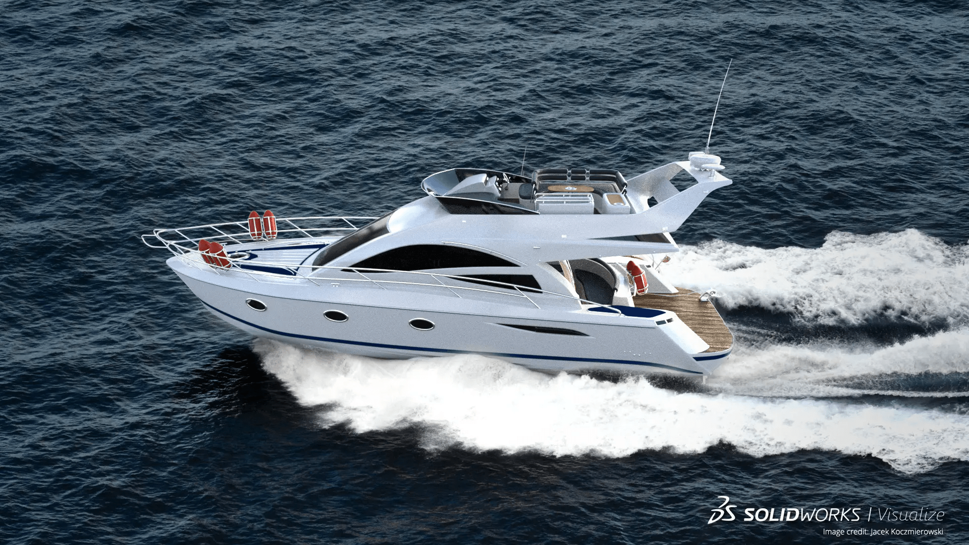 Motorboot mit SOLIDWORKS Visualize gerendert.-min