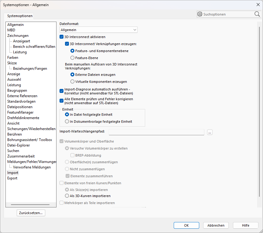 SOLIDWORKS-Systemoptionen-3D-Interconnect