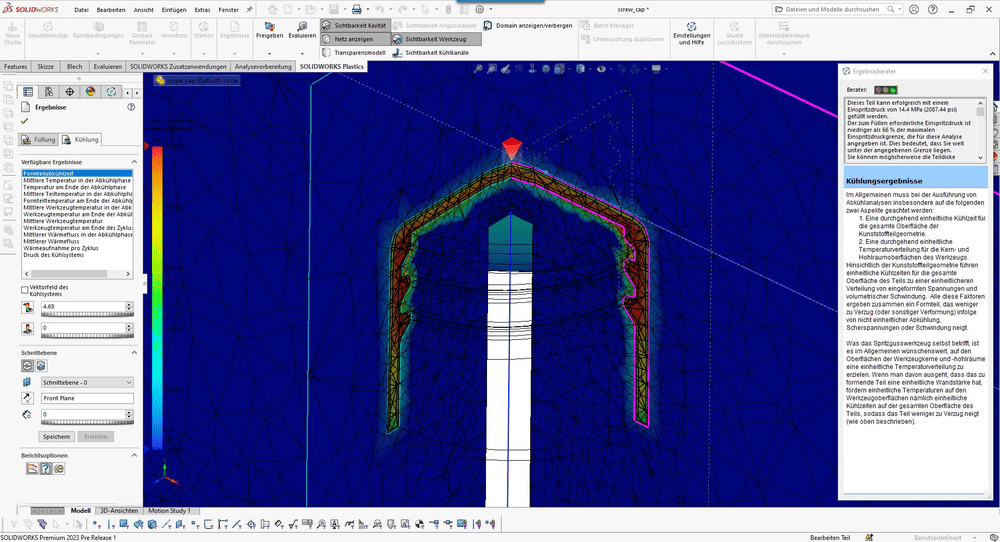 Simulationsfunktionen von Gussformen mit SOLIDWORKS Plastics Premium