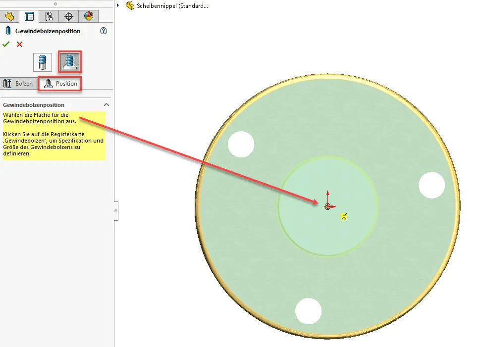 gewindebolzenassistent-position