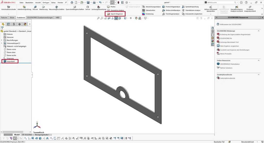 SOLIDWORKS Import Diagnose Diagnosewerkzeuge für den CAD-Import in SOLIDWORKS