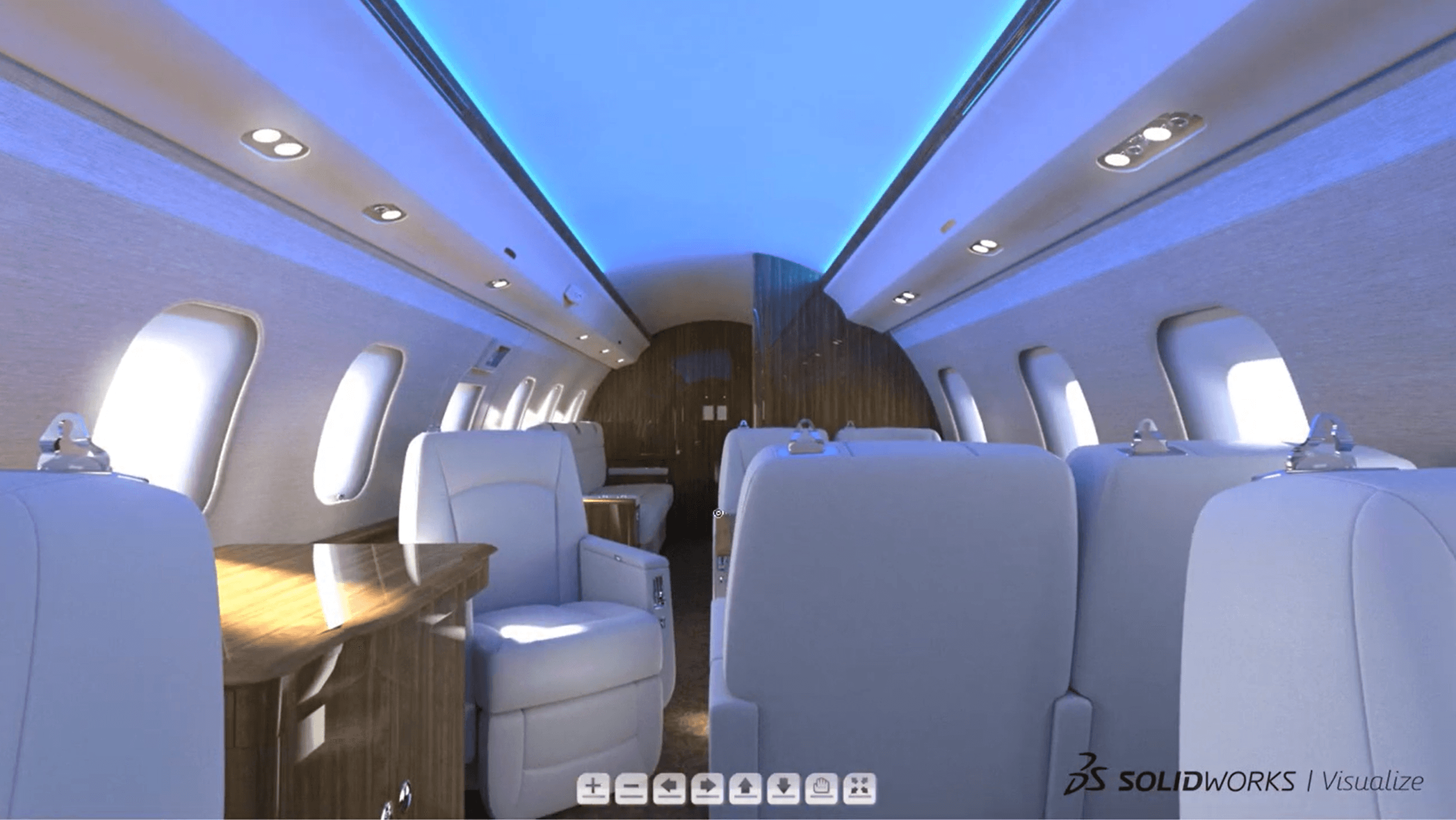 Virtueller 3D-Rundgang eines Flugzeugs erstellt mit SOLIDWORKS Visualize