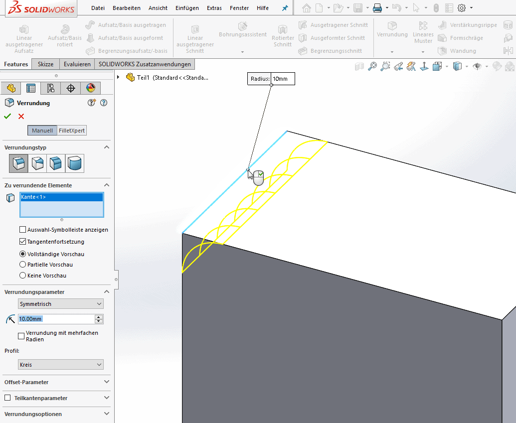 Verrundungen und Fasen als Feature SOLIDWORKS 3D-CAD Verrundungen und Fasen als Feature SOLIDWORKS 3D-CAD