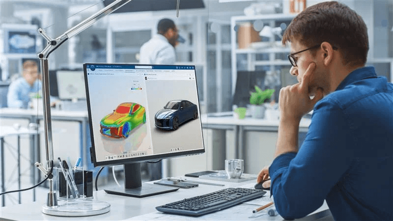 MODSIM-Anwendung am PC mit einem digitalen Modell auf dem Bildschirm