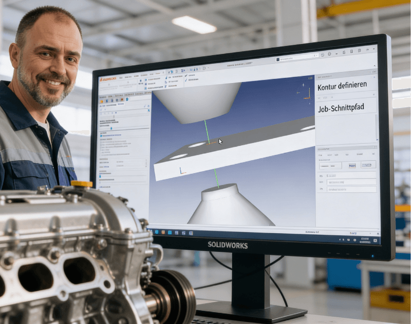 beitragsbild_bechtle plm_webinar_DCADCAM integriert in SOLIDWORKS 800x632_bildschirm zeigt mann und Monitor