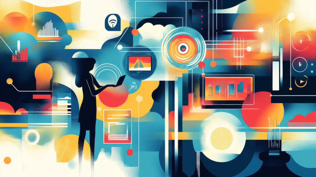 The internet is changing how businesses work, creating new opportunities and challenges. This illustration shows how technology is driving innovation and changing the way we do things.