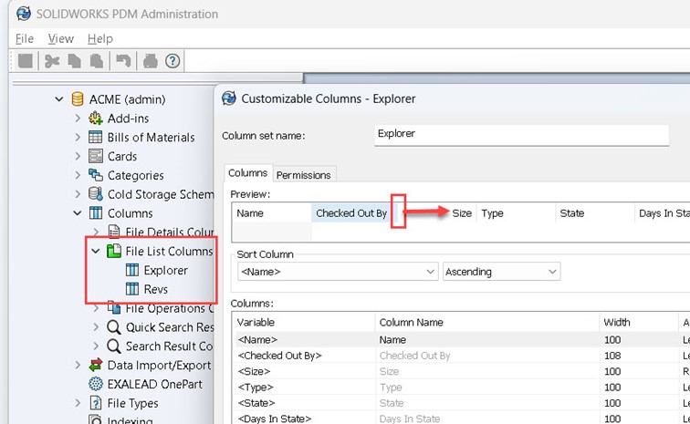 SOLIDWORKS PDM 2025  Aktualisieren Dateilistenspalte