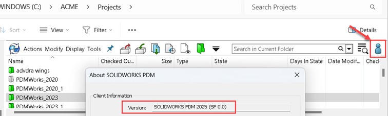 SOLIDWORKS PDM 2025 Anzeige Client Version