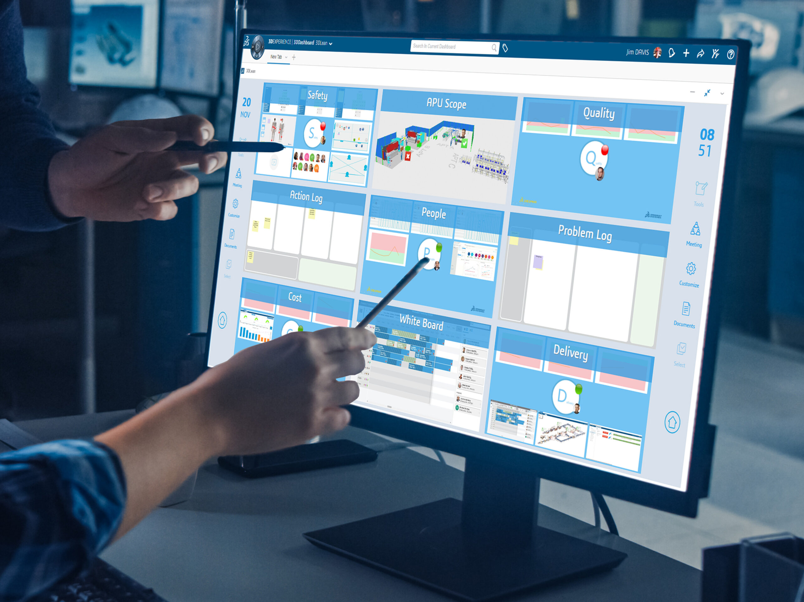 Engineer Working on Desktop Computer, Screen Showing CAD Softwar