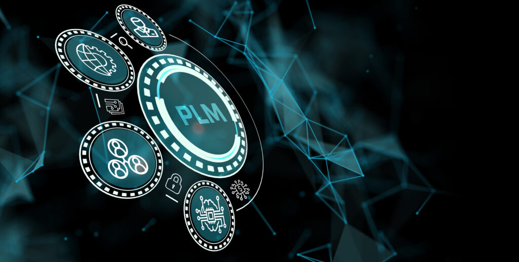 PLM Product lifecycle management system technology concept. Technology, Internet and network concept.