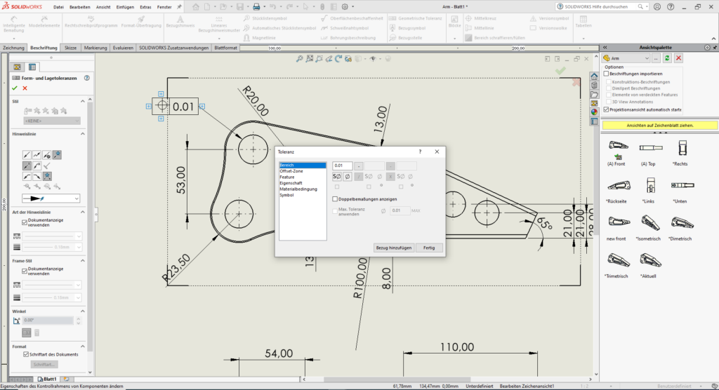 Toleranzerstellung in SOLIDWORKS