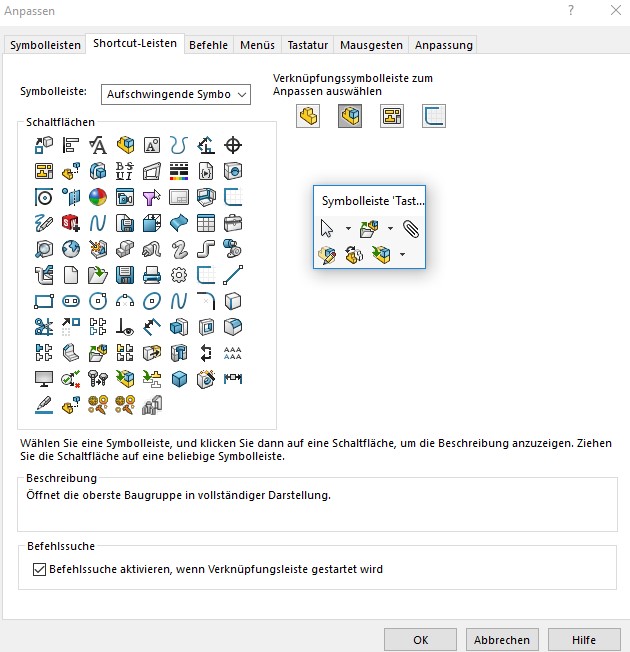 Shortcut Leiste anpassen