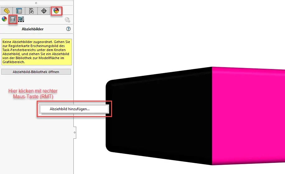 Abziehbilder in SOLIDWORKS einfügen