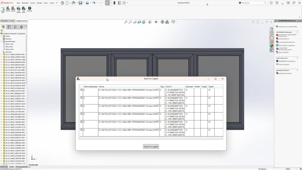 logikal schnittstelle solidworks import logikal