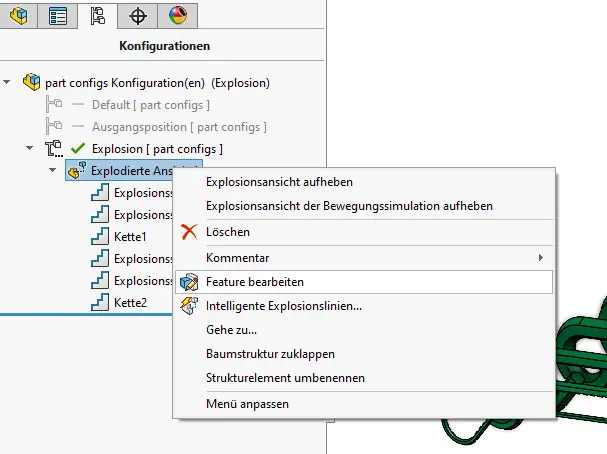 SOLIDWORKS Explosionslinienskizze bearbeiten.