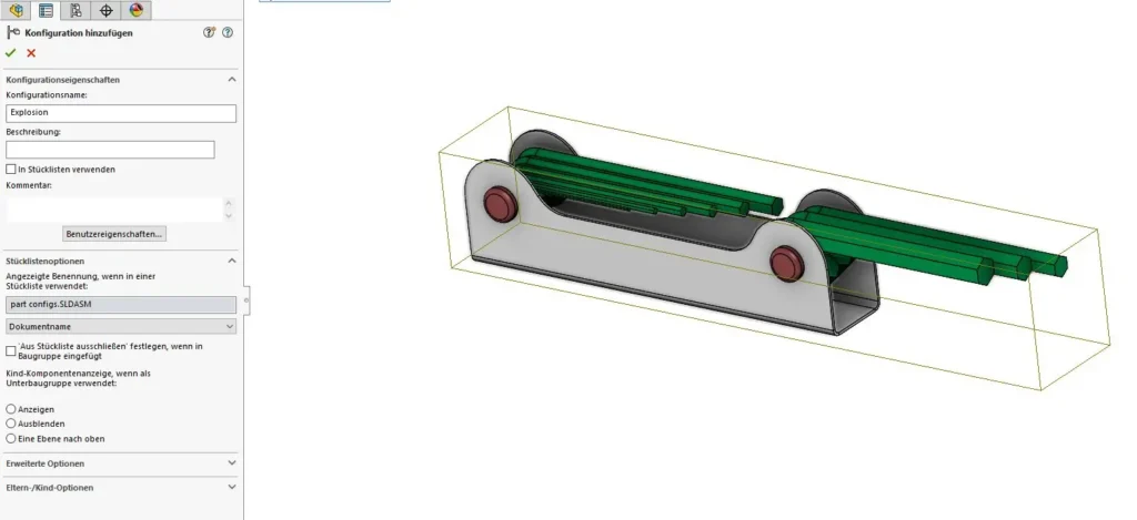 Explosion in SOLIDWORKS Explosionsansicht.