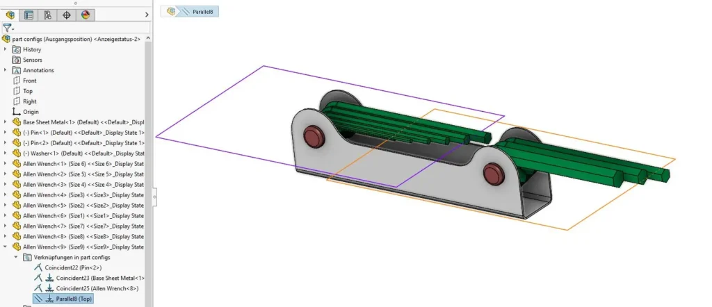 SOLIDWORKS Baugruppe Verknüpfung für Ausgangsposition Explosionsansicht.