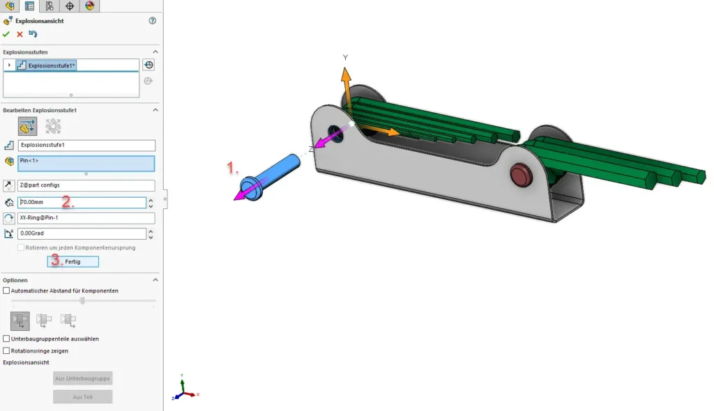 Allgemeine Vorgehensweise SOLIDWORKS Explosionsansicht.