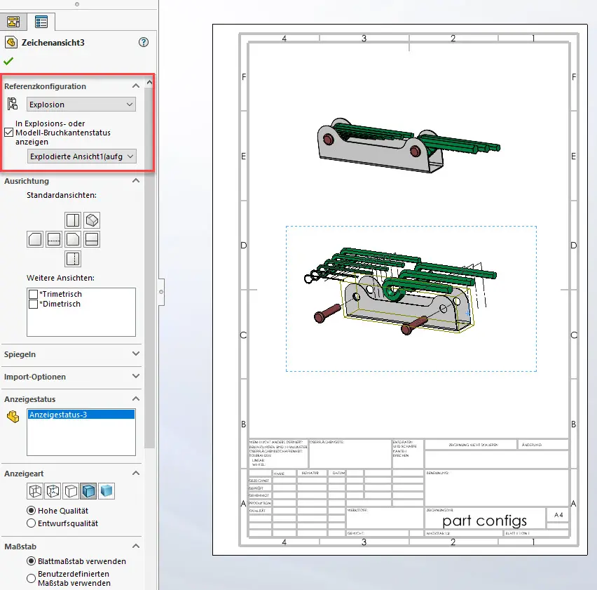 Einstellung Explosionsansicht in Solidworks.