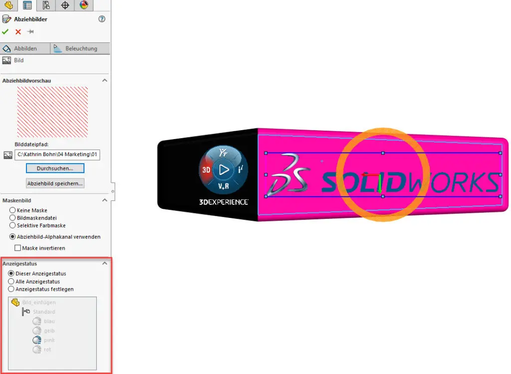 SOLIDWORKS Abziehbild Anzeigestatus
