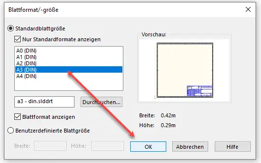 SOLIDWORKS Blattformat/-größe Vorlagen