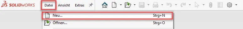 SOLIDWORKS Pull-Down-Menü Datei Neu