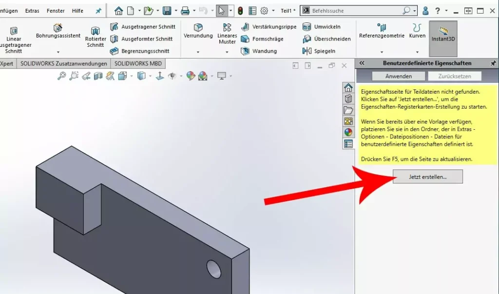 Wie erstellt man benutzerdefinierte Eigenschaften mit den Eigenschaften-Registerkarten in SOLIDWORKS?