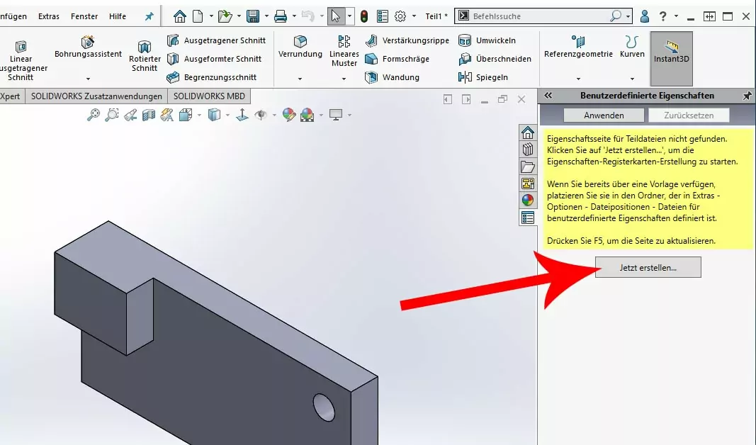 Wie erstellt man benutzerdefinierte Eigenschaften mit den Eigenschaften-Registerkarten in SOLIDWORKS?