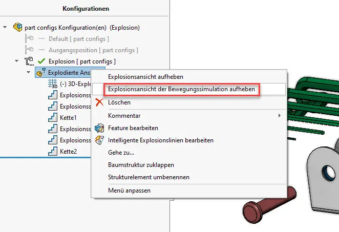 Aufhebung der Animation der SOLIDWORKS Explosionsansicht.