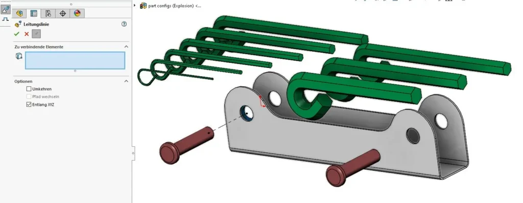 Manuelle Linienskizze Explosionsansicht Solidworks.