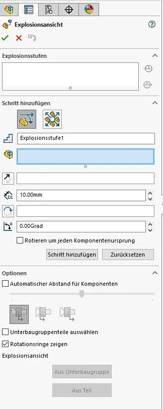 Propertymanager Explosionsansicht SOLIDWORKS.