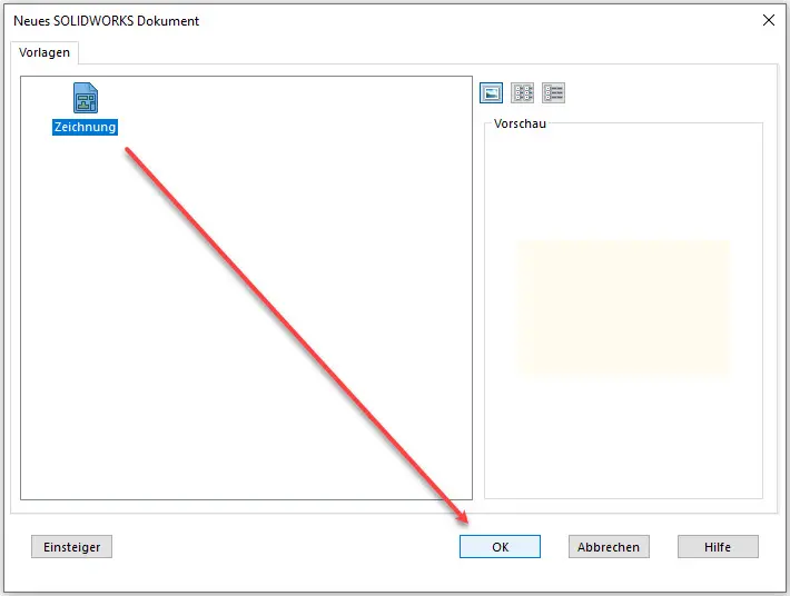 Neues SOLIDWORKS Dokument Vorlage Zeichnung