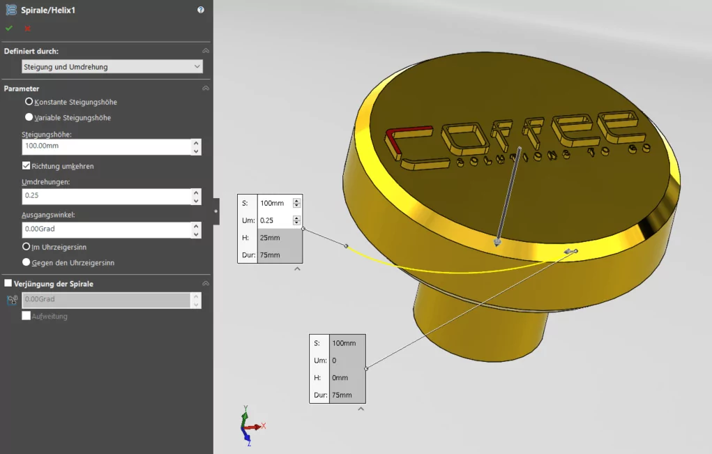 SOLIDWORKS Rändelung Helix