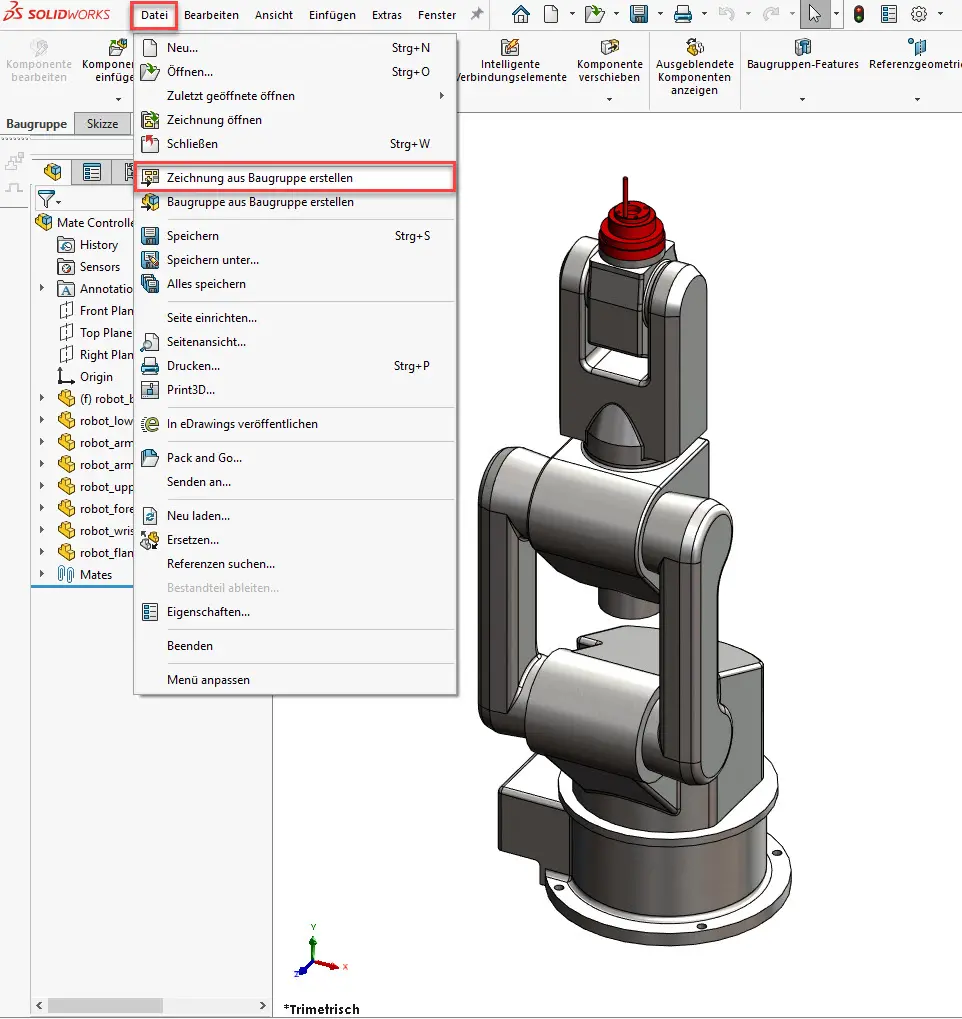 In SOLIDWORKS aus Baugruppe Zeichnung erstellen