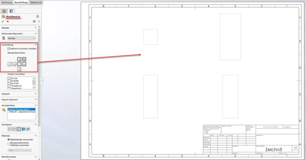 SOLIDWORKS Zeichnung mehrere Ansichten