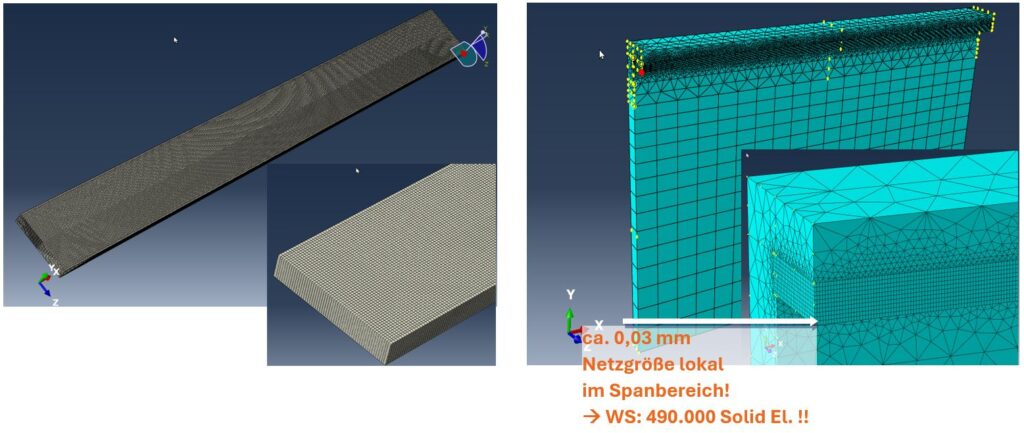 Elementierung des Werkstücks bei Spanberechnung mit Abaqus